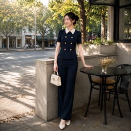[VT250825] Set Bộ Công Sở Nữ Cao Cấp Áo Cổ Bẻ Phối Trắng Quần Suông Dài Tôn Dáng Thanh Lịch 2