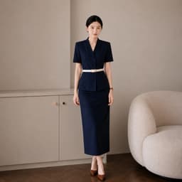 [260417] Set Bộ Công Sở Nữ Cao Cấp Áo Cổ Vest Tay Ngắn Chân Váy Dài Màu Be Kèm Đai 8