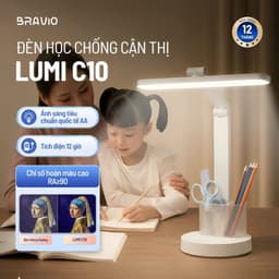 Đèn học để bàn chống cận thị Bravio Lumi C10 đèn học tích điện bàn làm việc đọc sách LED bảo vệ mắt cho bé sạc pin 1