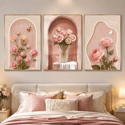 Tranh Canvas Hoa Bộ 3 Tấm Treo Tường Phòng Ngủ – Tranh Hoa Hồng Cẩm Tú Cầu Oải Hương Hiện Đại Trang Trí Phòng Ngủ Phòng 1