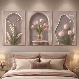 Tranh Canvas Hoa Bộ 3 Tấm Treo Tường Phòng Ngủ – Tranh Hoa Hồng Cẩm Tú Cầu Oải Hương Hiện Đại Trang Trí Phòng Ngủ Phòng 3