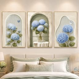 Tranh Canvas Hoa Bộ 3 Tấm Treo Tường Phòng Ngủ – Tranh Hoa Hồng Cẩm Tú Cầu Oải Hương Hiện Đại Trang Trí Phòng Ngủ Phòng 2