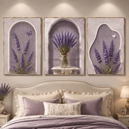 Tranh Canvas Hoa Bộ 3 Tấm Treo Tường Phòng Ngủ – Tranh Hoa Hồng Cẩm Tú Cầu Oải Hương Hiện Đại Trang Trí Phòng Ngủ Phòng 4