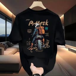 Áo thun nam 100% cotton mùa hè, in họa tiết xe máy sáng tạo, dáng rộng ins đơn giản 1