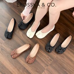 [EROSSKA] - Giày Tabi, giày búp bê nữ da mềm mũi chẻ, giày móng heo đế bệt phong cách balletcore màu đen - EL149 8