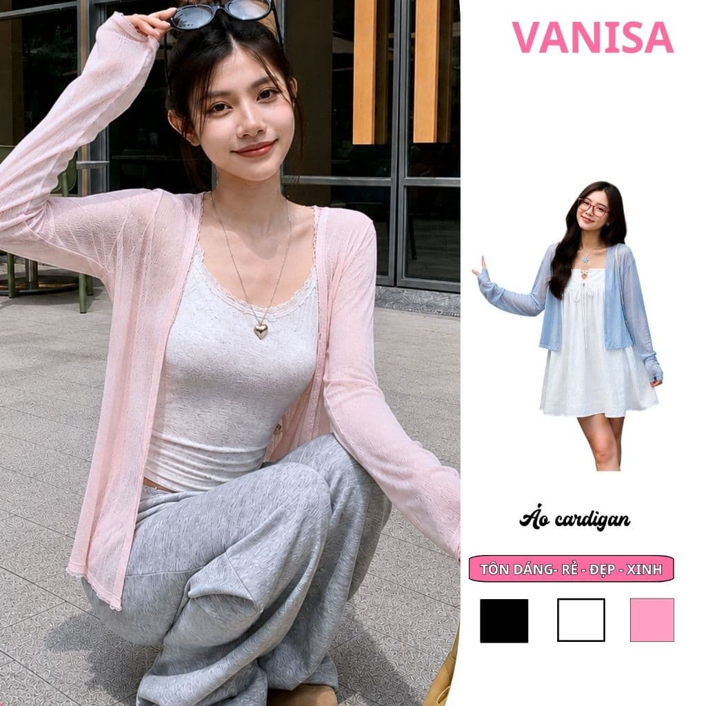 Áo Cardigan Nữ Tay Dài Thun Giấy Mỏng Nhẹ Dáng Vát Cong Khoác Ngoài Chống Nắng Thoáng Khí VANISA 902