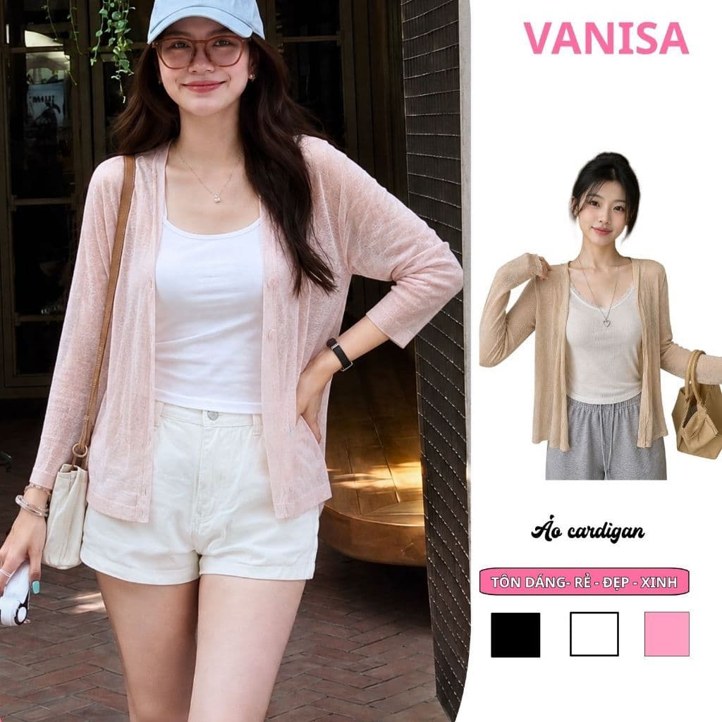 Áo Cardigan Nữ Thun Giấy Mỏng Nhẹ Mát Trơn Tay Dài 4 Cúc Dáng Dài Khoác Ngoài VANISA 902