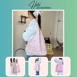 Túi Xách Vải Họa Tiết Hoa Nhẹ Nhàng Túi Tote Đeo Vai Nữ Thời Trang Đi Biển, nhatle.store2 1