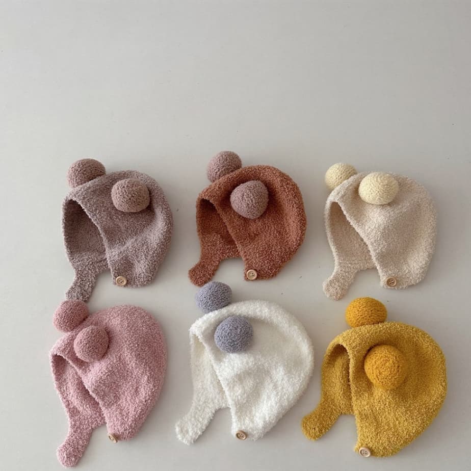 Nón/Mũ len tai gấu Teddy Bear PomPom đáng yêu cho bé, phù hợp mùa thu đông phong cách Hàn Quốc