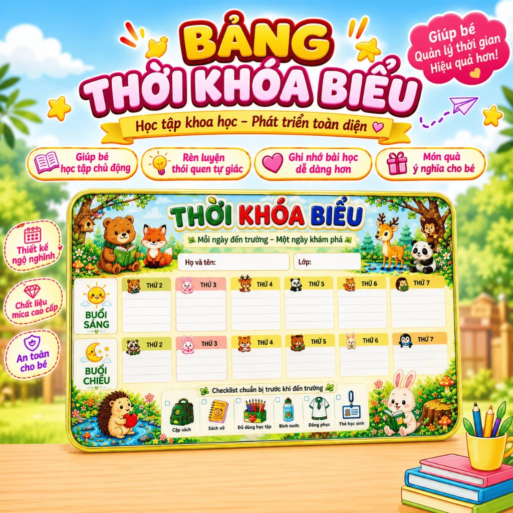 Bảng Thời Khóa Biểu Để Bàn 20x30cm - Bảng Lịch Học Cho Học Sinh, Trang Trí Bàn Học