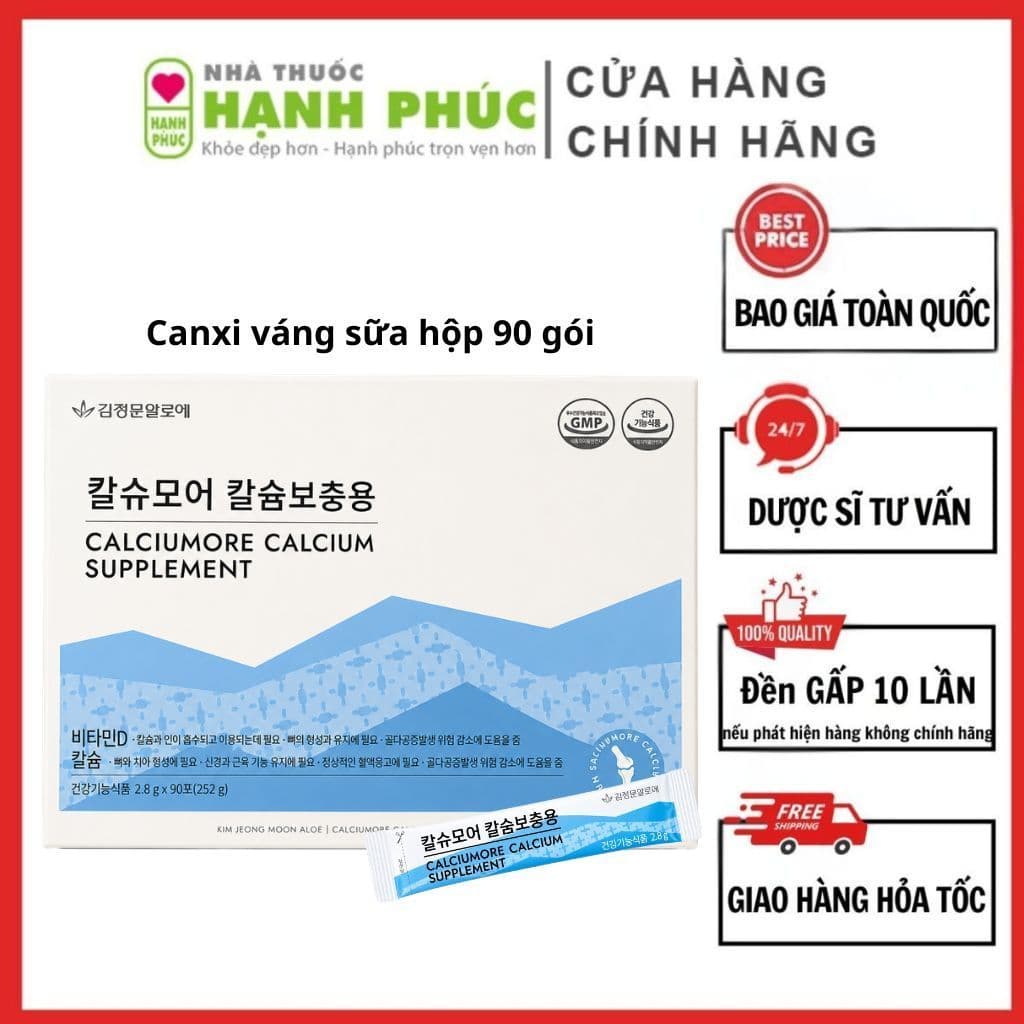 Canxi Váng Sữa Hữu Cơ KJM Aloe Calciumore Hàn Quốc 90 Gói – Bổ Sung Canxi, Vitamin D3 Và Magie