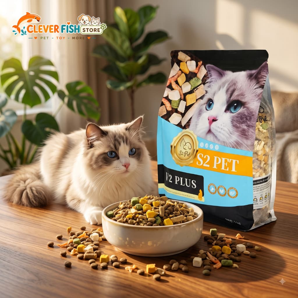 [TÚI 5KG] Hạt Cho Mèo S2PET V2 PLUS Siêu TOPPING 50% - Kích Thích Thèm Ăn, Phù Hợp Mọi Lứa Tuổi, Clever Fish Store