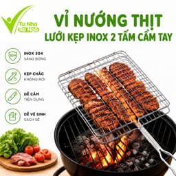 Vỉ Nướng Thịt Inox 304 Lật 2 Mặt Chín Đều Hai Mặt GD209 - Vỉ Nướng Lật 2 Mặt Inox 304 Nướng Thịt BBQ 1