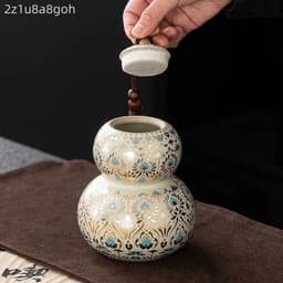 Bộ hộp trà gốm sứ thanh hoa dáng Hồ Lô kèm túi cao cấp Phong Linh Đôn Hoàng - HVL 3