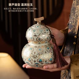 Bộ hộp trà gốm sứ thanh hoa dáng Hồ Lô kèm túi cao cấp Phong Linh Đôn Hoàng - HVL 5