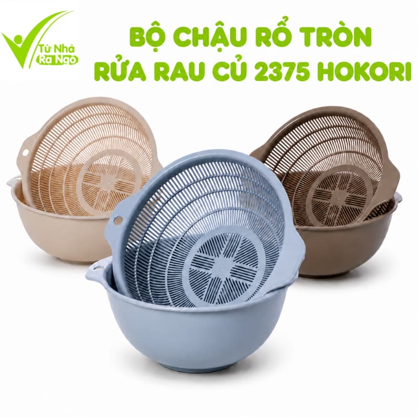 Bộ Rổ Chậu Rửa Rau Hokori 2375 Thiết Kế 2 Trong 1 Đa Năng Nhựa PP Bền Đẹp Dễ Vệ Sinh GD222