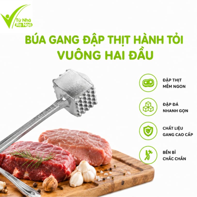 Búa Gang Đập Thịt Vuông 2 Đầu Đập Hành Tỏi Ớt GD224 - Dụng Cụ Đập Thịt Bằng Gang Đúc Chắc Chắn