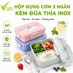 Hộp Đựng Cơm 3 Ngăn Kèm Đũa Thìa Inox Chống Gỉ GD234 - Hộp Nhựa Đựng Thức Ăn 3 Ngăn 1200ml 1