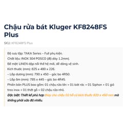 Chậu Rửa Bát Kluger KF8248FS Plus 1 Hố Inox 304 82x48cm Bề Mặt LINEN Chống Xước Full Phụ Kiện Chính Hãng 9