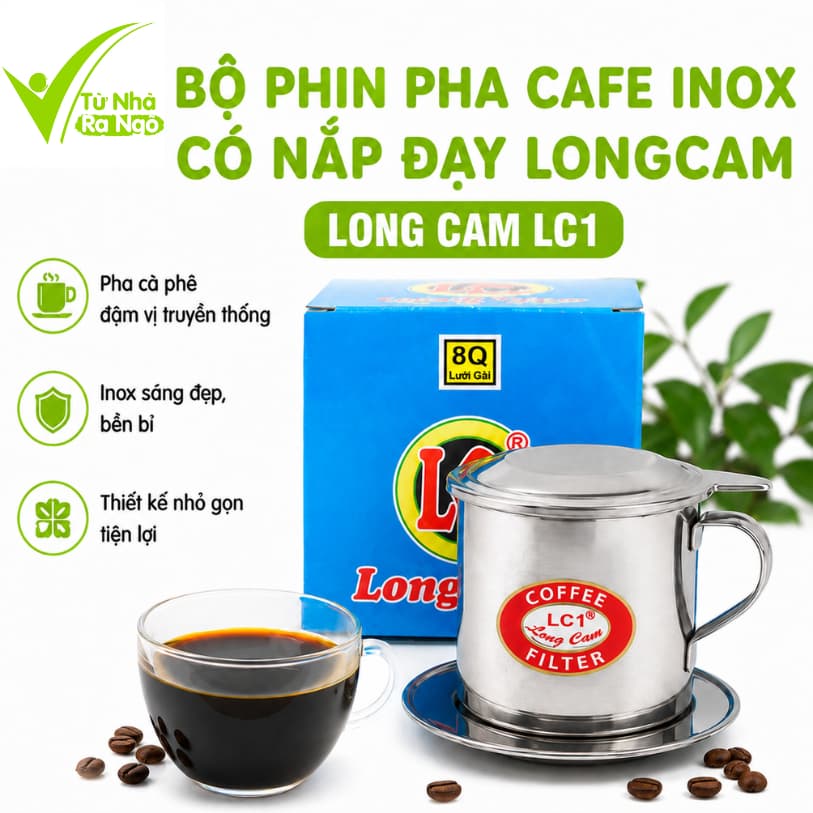 Bộ Phin Pha Cafe Inox Lưới Vặn Nén Đều Cafe GD242 - Phin Cà Phê Lưới Cài Có Nắp Đậy Inox Chống Gỉ