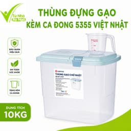 Thùng Gạo Chữ Nhật 10Kg Nắp Khóa Kín Kèm Ca Đong Nhựa PP Cao Cấp Hộp Đựng Gạo Chống Bụi GD249 1