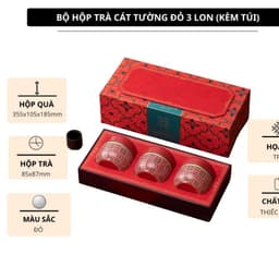 Bộ hộp trà Cát Tường Đỏ 3 lon thiếc kèm túi xách hộp quà tặng biếu Tết sang trọng 2