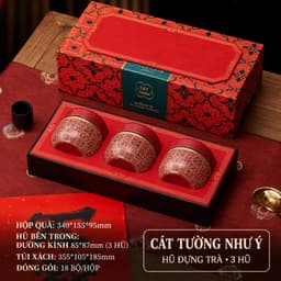 Bộ hộp trà Cát Tường Đỏ 3 lon thiếc kèm túi xách hộp quà tặng biếu Tết sang trọng 1