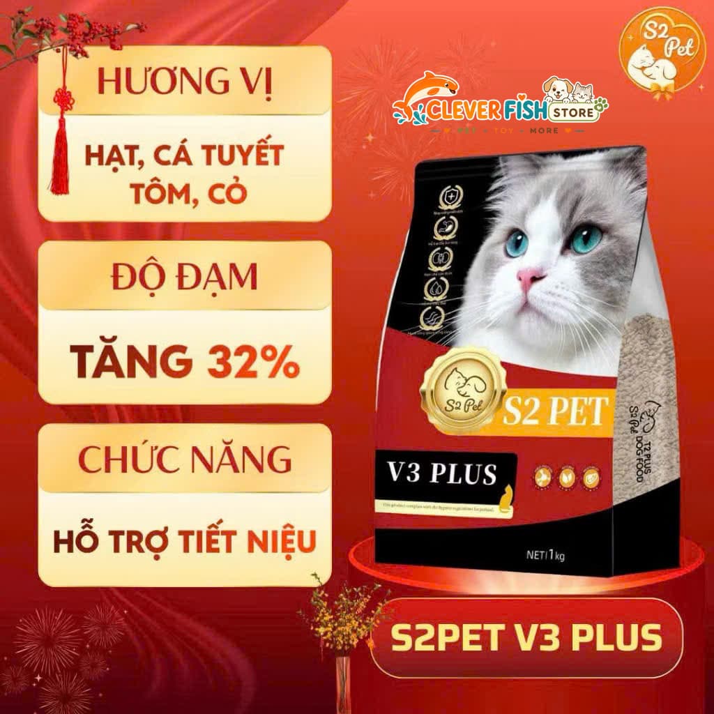 [Túi 5kg] Hạt S2Pet V3 Cho Mèo, Hạt Urinary Hỗ Trợ Niệu Đạo, Đẩy Búi Lông Và Tăng Cường Miễn Dịch, Clever Fish Store