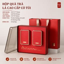 Bộ hộp trà đỏ ánh kim 2 hộp thiếc kèm túi xách cao cấp hộp quà tặng biếu Tết sang trọng 1