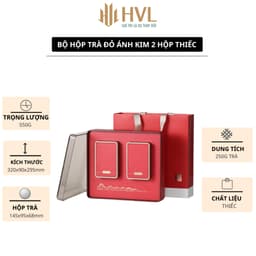 Bộ hộp trà đỏ ánh kim 2 hộp thiếc kèm túi xách cao cấp hộp quà tặng biếu Tết sang trọng 2