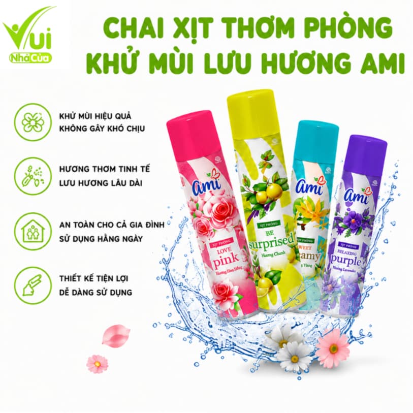 Xịt Phòng Khử Mùi Ami Hương Thơm Tự Nhiên Dễ Chịu GD262 - Chai Xịt Phòng Thơm Mát Lưu Hương Dễ Chịu