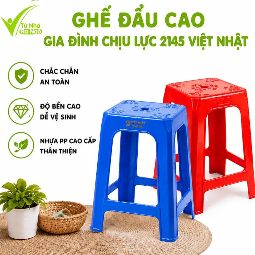 2 Ghế Đẩu Cao Gia Đình Nhựa 2145 Việt Nhật Cao Cấp Chắc Chắn Bền Đẹp Chịu Lực Tốt GD276