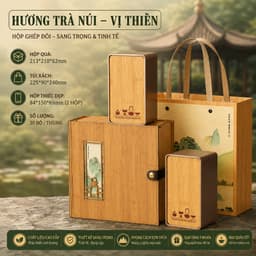 Bộ hộp trà gỗ Nét Xưa hộp thiếc vân gỗ kèm túi xách cao cấp hộp quà tặng biếu sang trọng 1