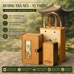 Bộ hộp trà gỗ Nét Xưa hộp thiếc vân gỗ kèm túi xách cao cấp hộp quà tặng biếu sang trọng 2