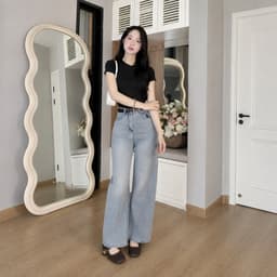 Quần Nữ Ống Suông Thêu Thỏ Nút Đinh CHEZI – Form Đẹp, Dài 96–102cm, Ống 25cm Tôn Dáng #8413-19 – Màu Xanh Nhạt 2