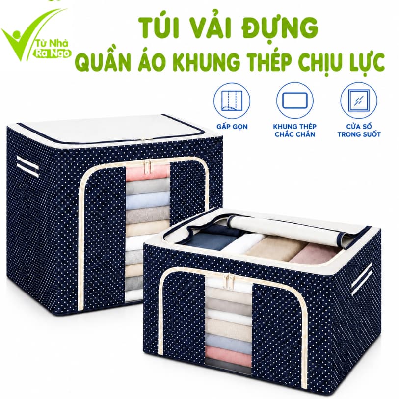 Hộp Vải Đựng Quần Áo Có Khóa Khung Thép Bền Đẹp GD290 - Túi Vải Đựng Quần Áo, Chăn Màn Khung Thép