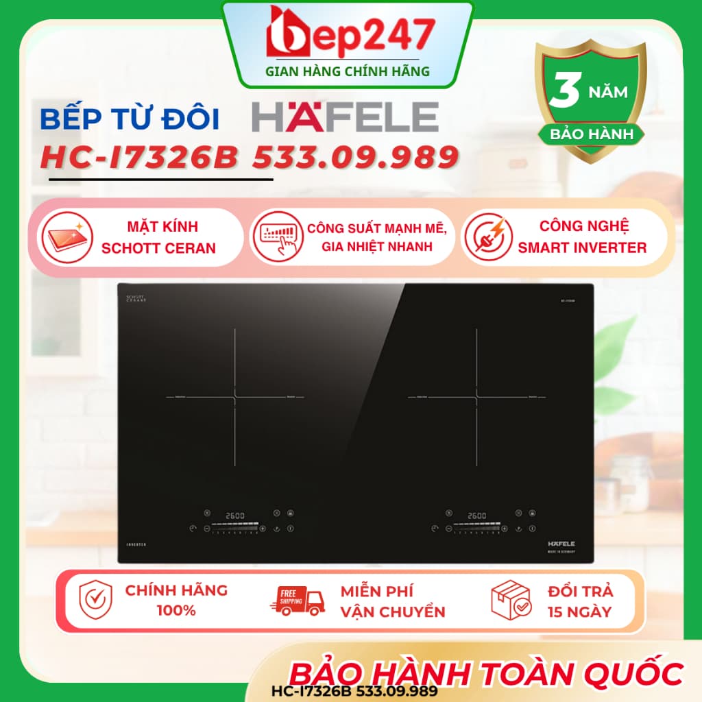 Bếp Từ Hafele HC-I7326B 533.09.989 nhập khẩu Đức Inverter Booster 5200W Kính Schott Ceran Chính Hãng