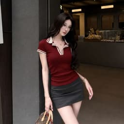 [Có Bigsize 45-85kg] Áo Thun Nữ Cổ Trụ Tay Ngắn Viền Sọc LIMO Áo Polo Ôm Body Dễ Phối Đồ MS371 2