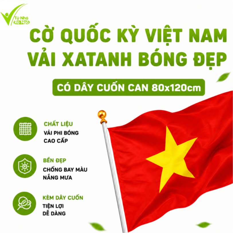 Lá Cờ Quốc Kỳ Việt Nam Lễ Tết Đại Hội 80x120cm GD299 - Cờ Tổ Quốc Gia Đình Treo Tường Diễu Hành
