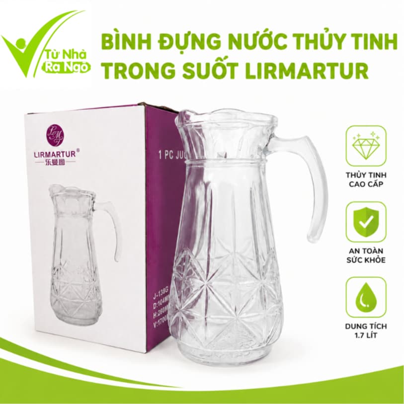 Bình Đựng Nước Thủy Tinh Cao Cấp 1000ml GD306 - Bình Thủy Tinh Trong Suốt Đựng Nước, Trà Tiện Lợi