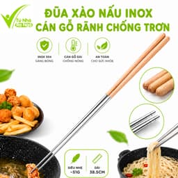 Đũa Xào Nấu Thức Ăn Inox Cán Gỗ Rãnh Chống Trượt GD312 - Đũa Nấu Ăn Cán Gỗ Chống Nóng Cao Cấp 1