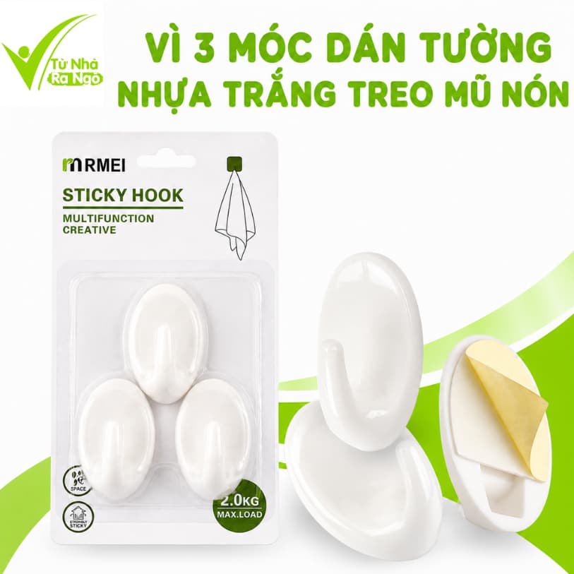 Set 3 Móc Dán Tường Treo Chìa Khóa, Mũ Nón Đa Năng GD313 - Vỉ 3 Móc Treo Dán Tường Chịu Lực