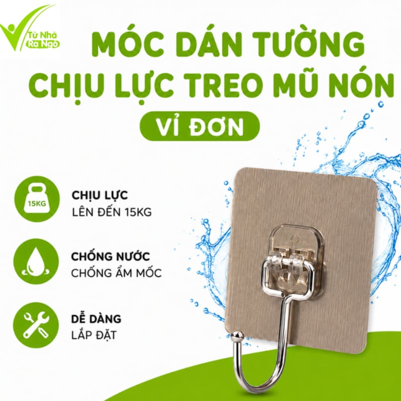 Móc Dính Dán Tường Chịu Lực Cài Mũ Nón GD314 - Miếng Dán Tường Chịu Lực Treo Chìa Khóa 15kg Vỉ Đơn