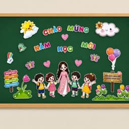 Sét trang trí bảng (Chào mừng phụ huynh học sinh, chào mừng năm học mới) chất liệu decal bóc dán chi tiết 5