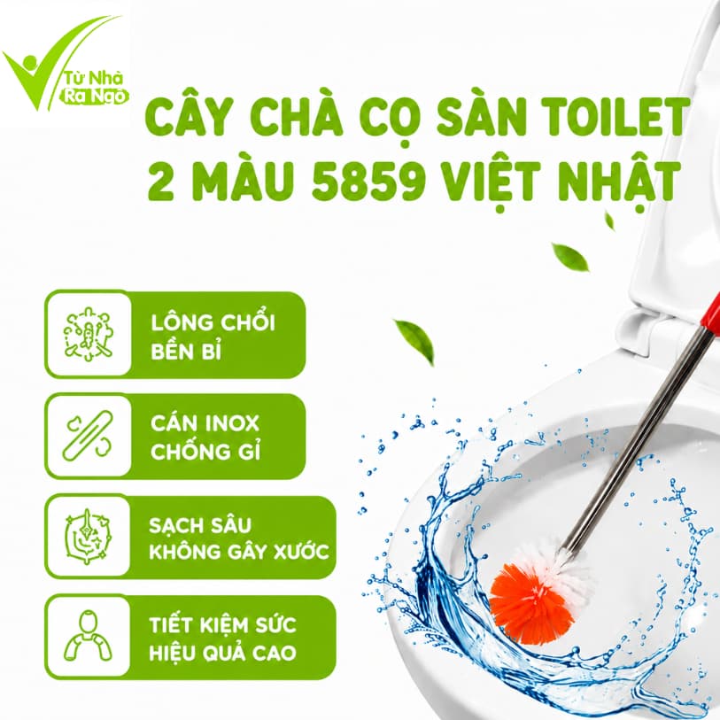 Chổi Vệ Sinh Bồn Cầu Tròn Cán Thẳng Việt Nhật GD320 - Cây Chổi Cọ Sàn Nhà Cán Cong Việt Nhật GD321