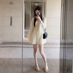 Váy tay dài phối ren thêu ngực thắt nơ eo sang trọng, đầm cổ V viền ren dáng ngắn xòe tiểu thư TUMY Design HM-138 3