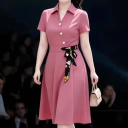(47-90 KG) ĐẦM HỒNG NƠ EO, CHẤT COTTON LẠNH NGOẠI, FORM THẮT NƠ EO XÒE NHẸ, THANH LỊCH, THON EO 1