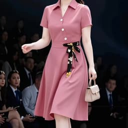(47-90 KG) ĐẦM HỒNG NƠ EO, CHẤT COTTON LẠNH NGOẠI, FORM THẮT NƠ EO XÒE NHẸ, THANH LỊCH, THON EO 2