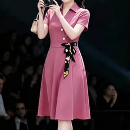 (47-90 KG) ĐẦM HỒNG NƠ EO, CHẤT COTTON LẠNH NGOẠI, FORM THẮT NƠ EO XÒE NHẸ, THANH LỊCH, THON EO 5