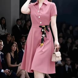 (47-90 KG) ĐẦM HỒNG NƠ EO, CHẤT COTTON LẠNH NGOẠI, FORM THẮT NƠ EO XÒE NHẸ, THANH LỊCH, THON EO 3
